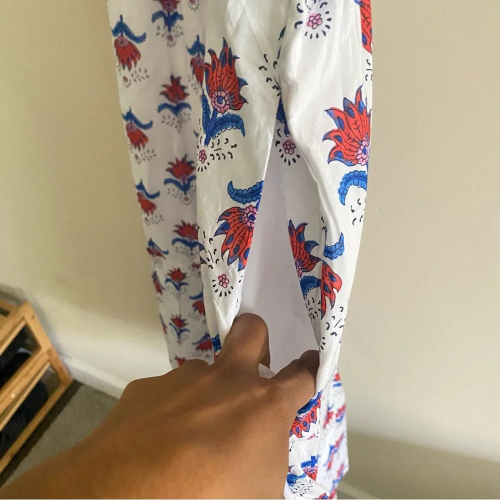 NEW J. Crew Square Neck Midi Dress in Floral Red White Blue Print - 18